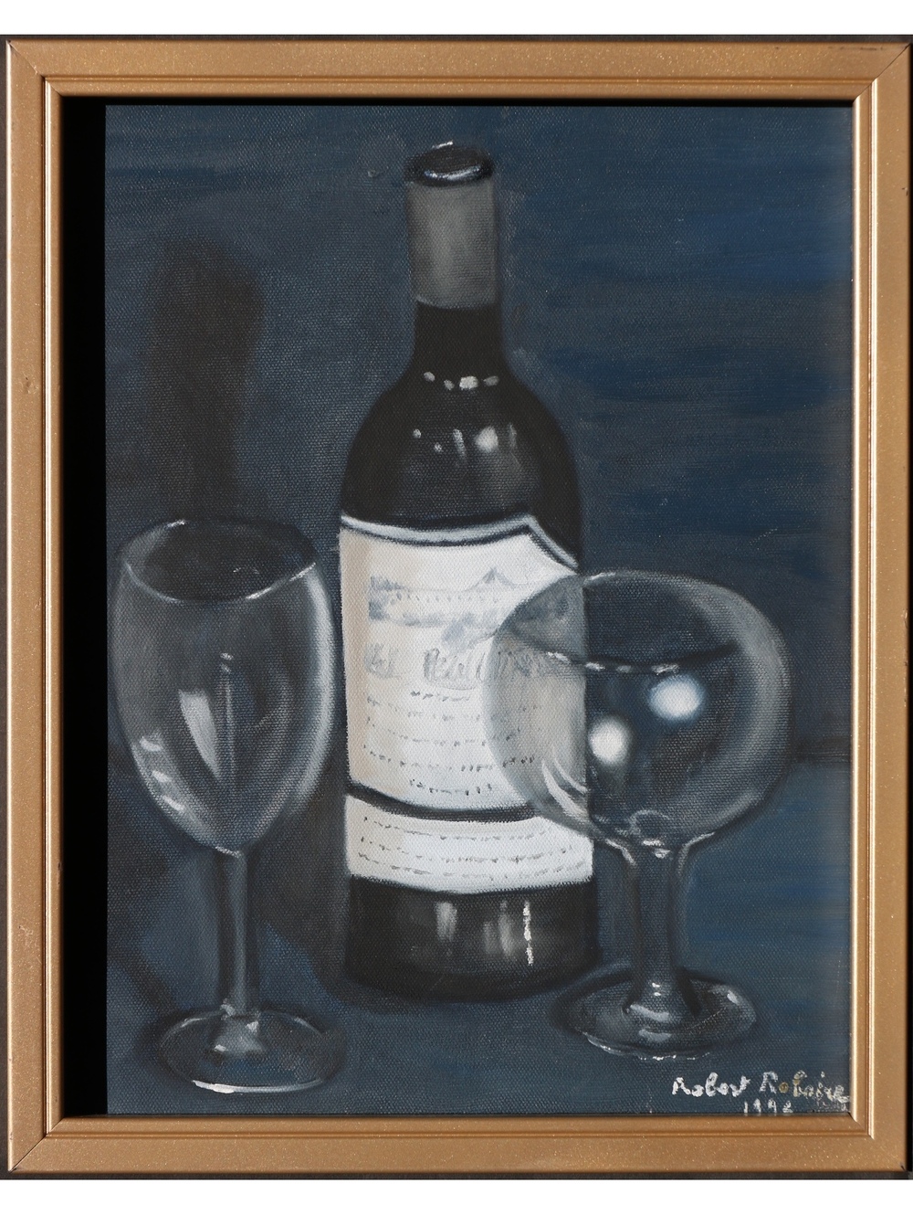 Wine time vintage framed original artwork oil painting still